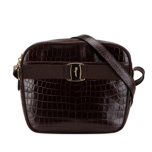 Ferragamo Handbags - Pre-Loved Ferragamo Croc Embossed Calfskin Vara Crossbody